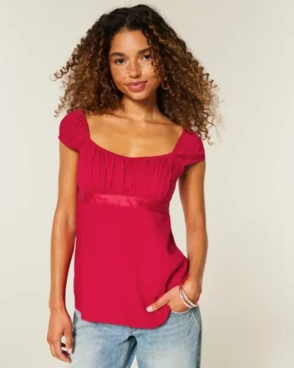 Top babydoll din satin cu fundă