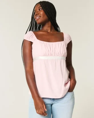 Top babydoll din satin cu fundă