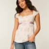 Top babydoll din satin cu fundă Top babydoll din satin cu fundă