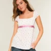Top babydoll din satin cu fundă