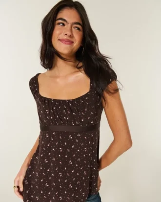 Top babydoll din satin cu fundă