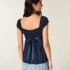 Top babydoll din satin cu fundă