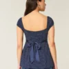 Top babydoll din satin cu fundă Top babydoll din satin cu fundă