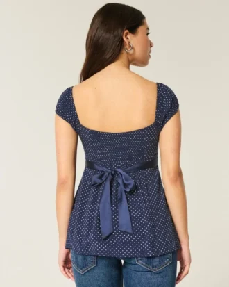 Top babydoll din satin cu fundă
