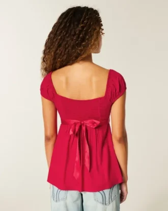 Top babydoll din satin cu fundă