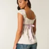 Top babydoll din satin cu fundă Top babydoll din satin cu fundă