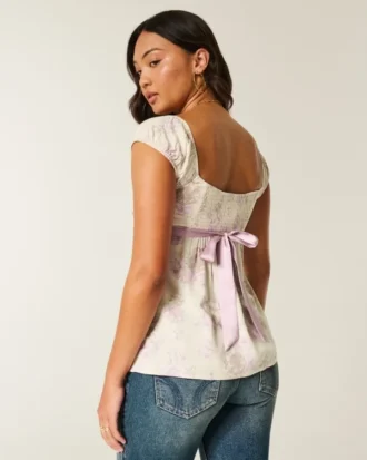 Top babydoll din satin cu fundă