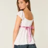 Top babydoll din satin cu fundă
