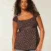Top babydoll din satin cu fundă Top babydoll din satin cu fundă