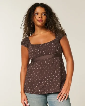 Top babydoll din satin cu fundă