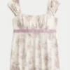 Top babydoll din satin cu fundă Top babydoll din satin cu fundă