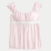 Top babydoll din satin cu fundă Top babydoll din satin cu fundă