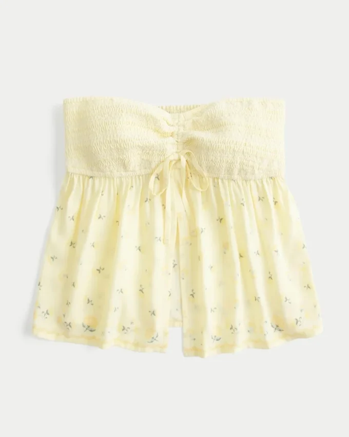 Top babydoll fără bretele, cu bust smocuit Top babydoll fără bretele, cu bust smocuit