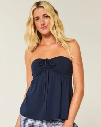 Top babydoll fără bretele, strâns în talie