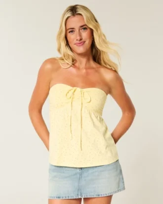 Top babydoll fără bretele, strâns în talie