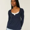 Top babydoll Henley cu legături în spate Top babydoll Henley cu legături în spate