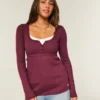 Top babydoll Henley cu legături în spate Top babydoll Henley cu legături în spate