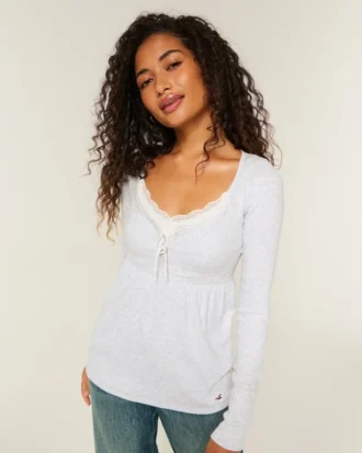 Top babydoll Henley cu legături în spate