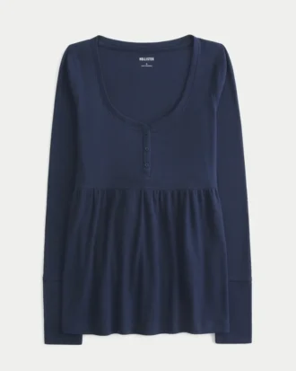 Top babydoll Henley cu legături în spate