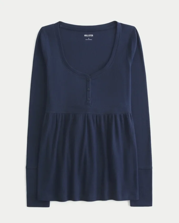 Top babydoll Henley cu legături în spate Top babydoll Henley cu legături în spate