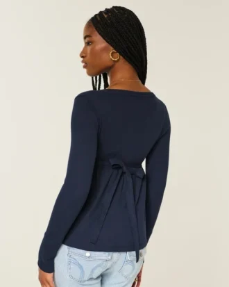 Top babydoll Henley cu legături în spate