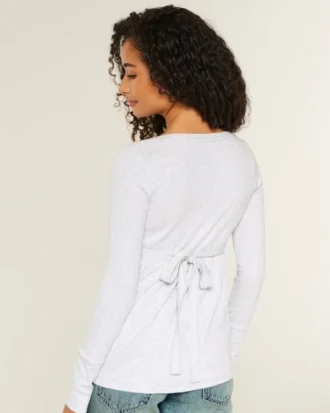 Top babydoll Henley cu legături în spate