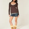 Top babydoll Henley cu legături în spate Top babydoll Henley cu legături în spate