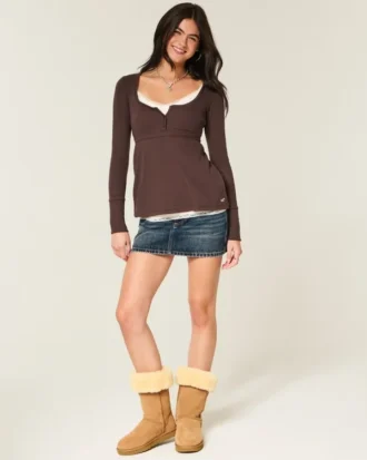 Top babydoll Henley cu legături în spate