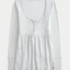 Top babydoll Henley cu legături în spate Top babydoll Henley cu legături în spate