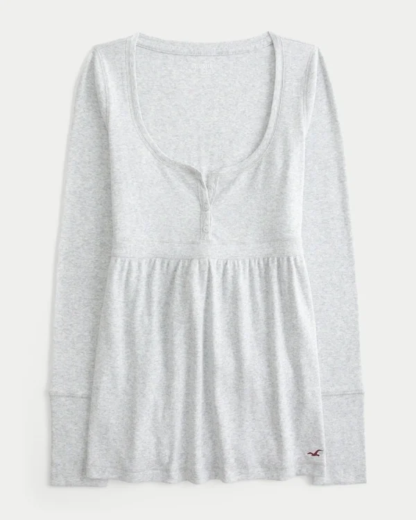 Top babydoll Henley cu legături în spate Top babydoll Henley cu legături în spate