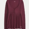 Top babydoll Henley cu legături în spate Top babydoll Henley cu legături în spate