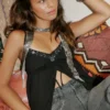 Top babydoll strâmt, cu strălucire șifonată Top babydoll strâmt, cu strălucire șifonată