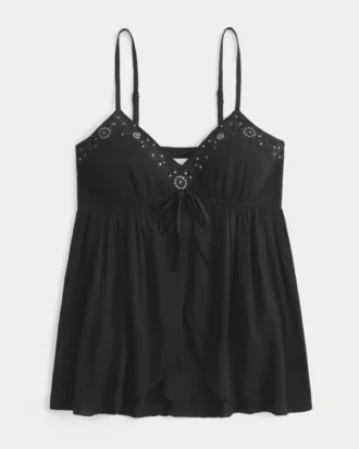 Top babydoll strâmt, cu strălucire șifonată