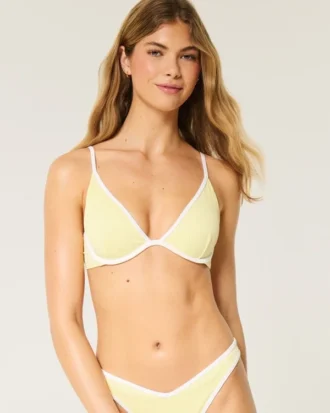 Top de bikini cu sârmă și decolteu adânc, cu nervuri