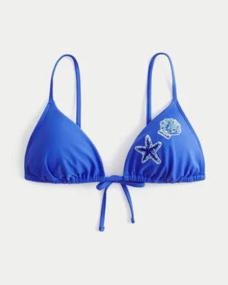 Top de bikini triunghiular cu mărgele peste umăr
