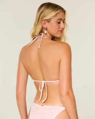Top de bikini triunghiular cu paiete în stil croșetat