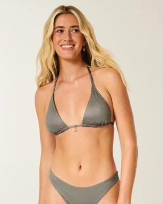 Top de bikini triunghiular strălucitor, cu multiple moduri de purtare