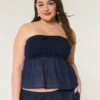 Top fără bretele din țesătură mixtă, în stil croșetat Top fără bretele din țesătură mixtă, în stil croșetat