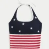 Top halter croșetat cu model steag american Top halter croșetat cu model steag american