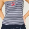 Top tubular fără bretele, cu broderie și nervuri, cu imprimeu cireșe Top tubular fără bretele, cu broderie și nervuri, cu imprimeu cireșe