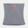 Top tubular fără bretele, cu broderie și nervuri, cu imprimeu cireșe Top tubular fără bretele, cu broderie și nervuri, cu imprimeu cireșe