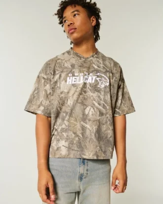 Tricou baggy, greu, scurt, cu imprimeu camuflaj Dodge