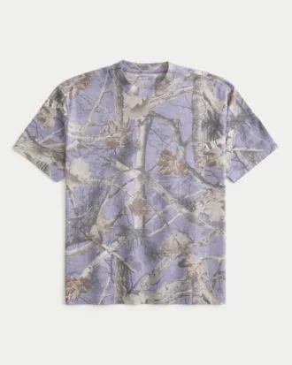 Tricou boxy din material gros, cu imprimeu camuflaj