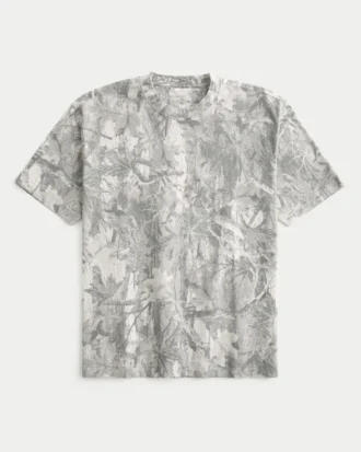 Tricou boxy din material gros, cu imprimeu camuflaj