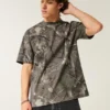 Tricou boxy din material gros, cu imprimeu camuflaj