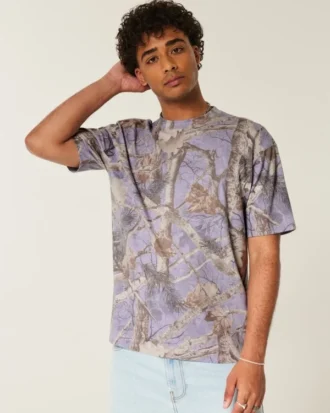 Tricou boxy din material gros, cu imprimeu camuflaj