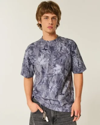 Tricou boxy din material gros, cu imprimeu camuflaj