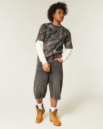 Tricou boxy din material gros, cu imprimeu camuflaj