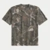Tricou boxy din material gros, cu imprimeu camuflaj
