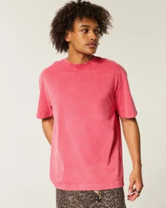 Tricou boxy spălat, gros, cu guler rotund